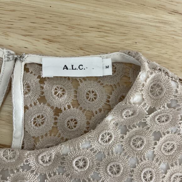 ALC Lace Crop Top Short Sleeve Womens Size Medium Sheer Neutral Bohemian Lace - Picture 3 of 9